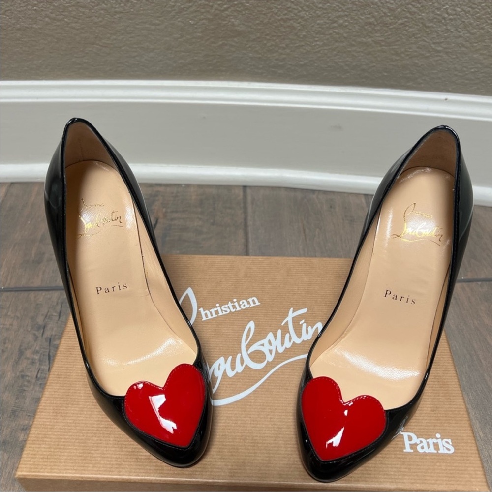 Christian Louboutin Black Heels with Red Heart Cora 36.5